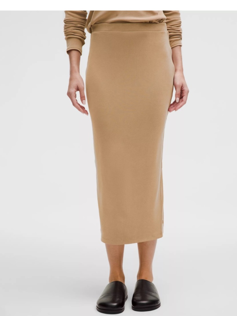 Lululemon Drapey Softstreme Filbert Tan Column Midi Skirt